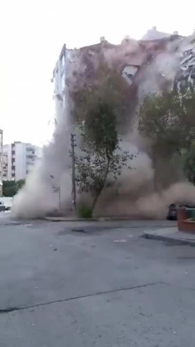 Residential building collapse after strong earthquake hit Izmir, Turkey (10/30/2020)