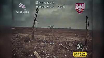 Ukrainian drone chasing after two Russian soldiers near the destroyed van (the work of 