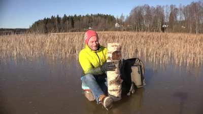 Man regrets playing with log