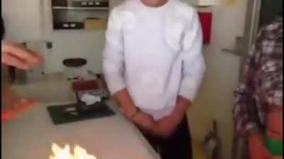 Teacher mixes Methylated alcohol + fire