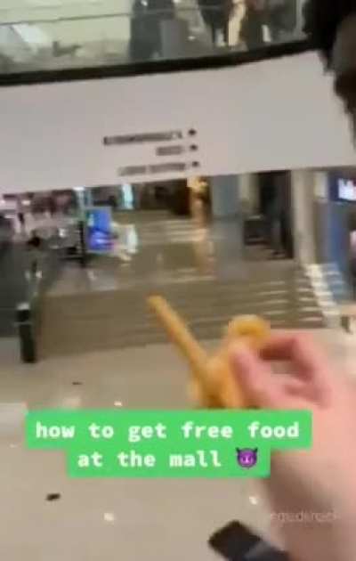 Karen touches then steals food from stranger for fun.