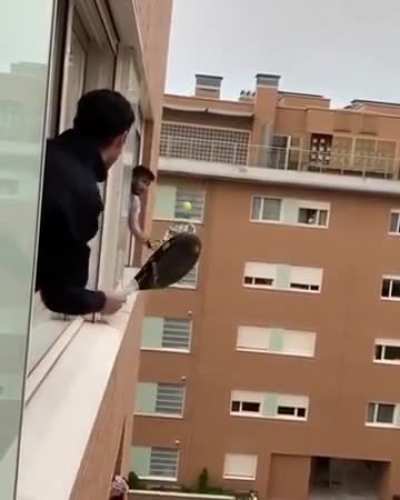 this video of spanish guys playing tennis during the quarantine