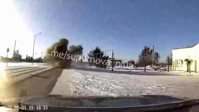 A dashcam captures a Ukrainian FPV drone attacking a car in Belgorod region, Russia (February 2026)