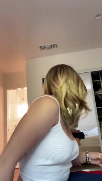 in a white top