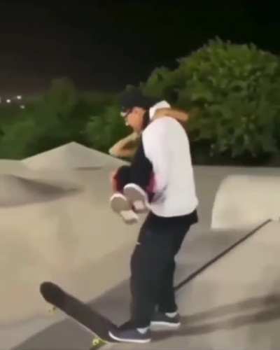 guy fell down with his girl while skateboarding......