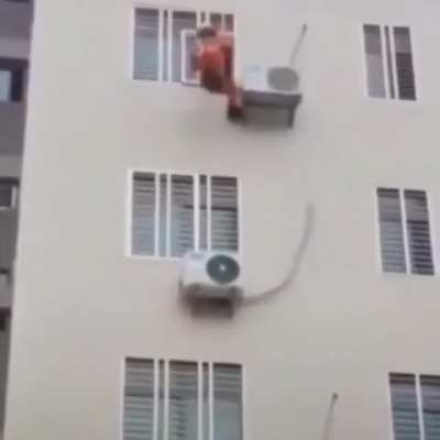 Fireman kicking suicidal people from the window