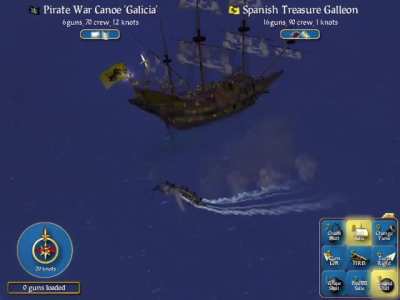 Capturing a treasure galleon with a canoe