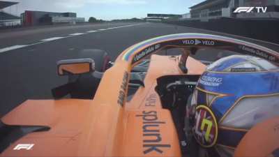 Norris waving to Verstappen (2020 70th Anniversary GP FP2)