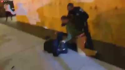 [Washington D.C] A woman literally runs for her life while being chased by one if the men participating in the 'MAGA March'. A single long cop tries to catch him as he pulls the woman to the ground and beats her. She breaks free and attempts to run again 