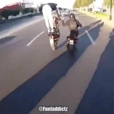 I’ll just slam into the back of this car while doing a wheelie