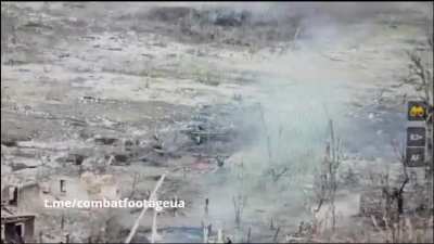 A Ukrainian 95 brigade tank fires at Russian positions on the outskirts of the village of Sinkivka, Kharkiv region.