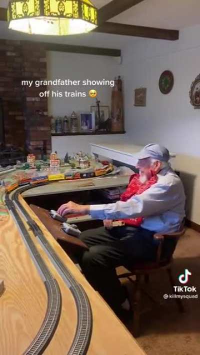 Showing off his trains