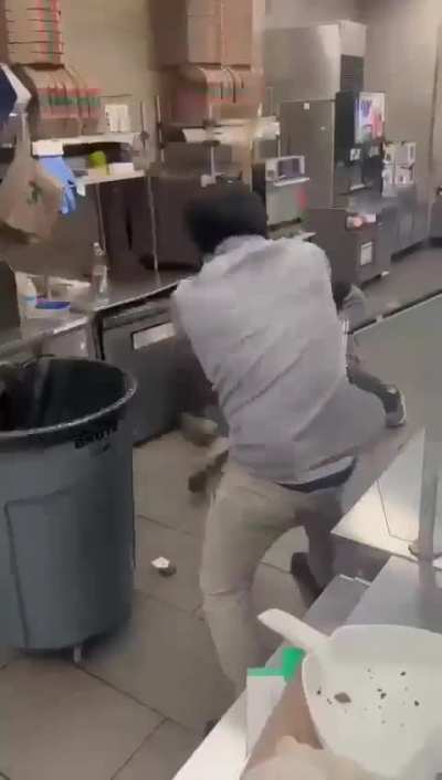 Man gets fucked up by store employees after trying to steal.