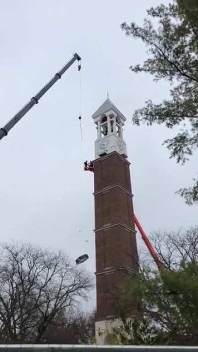 Trying to install the clock in the tower