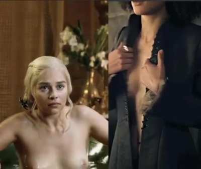 Emilia Clarke and Nathalie Emmanuel in Game of Thrones.
