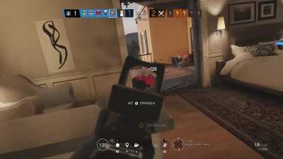 Enemy op falls from the roof like Gibby