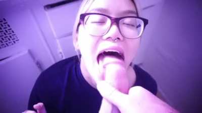 He shoots his huge load all over my glasses then feeds it to my as my sweet treat 😇🤤