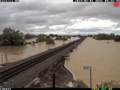 I wonder what sort of flood event this was (100 year?) Spent the first few seconds going “oooo they designed that track/bridge so well!” Then poof 😂