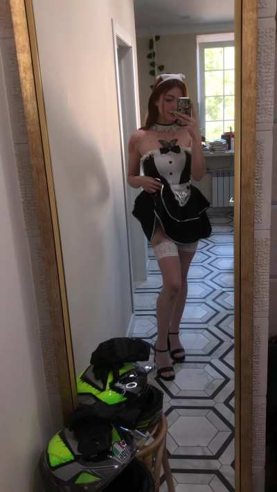 Dressed as a maid, but I have a few dirty thoughts… Care to hear them? 😈
