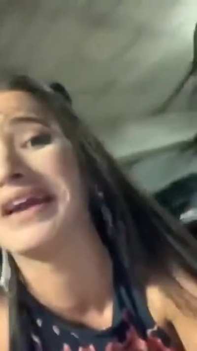 That sound! Woman hits the pipe because she's not sitting properly in her car
