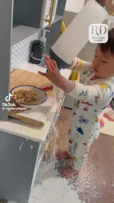 To pour milk into bowl