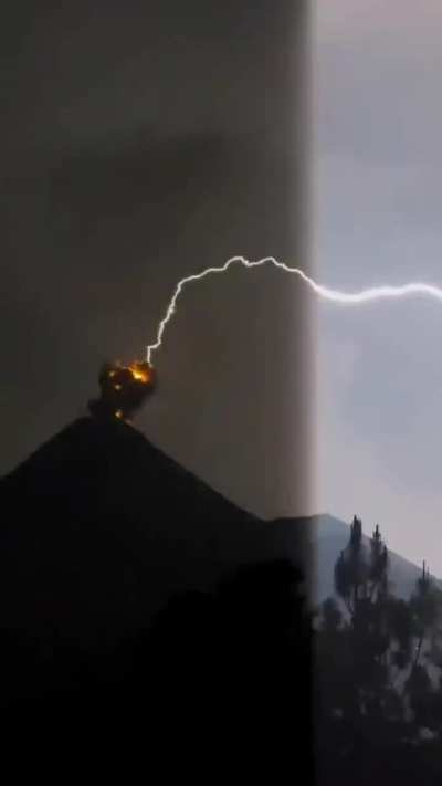 incredible lightning strike on top of Guatemala volcano