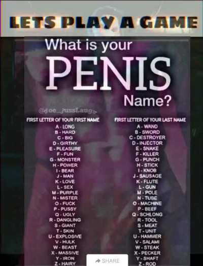 🏁LET THE PENIS NAMES BEGIN !!!!!!!!