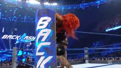 Becky Lynch busted on the top rope by Carmella at Backlash 2016