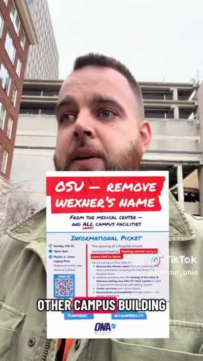 The union representing the Ohio State University nurses will be hosting an informational picket on Sunday, Feb. 22, 2026 to call on Ohio State to remove Les Wexner’s name from the medical center
