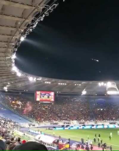 Meteor flying over a stadium during a football game in Rome yesterday night