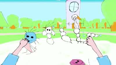 I'm working on a cozy open-world exploration game which is made from my 4 year-old daughters drawings.