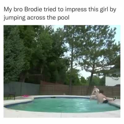 Trying to jump across a pool to impress a girl