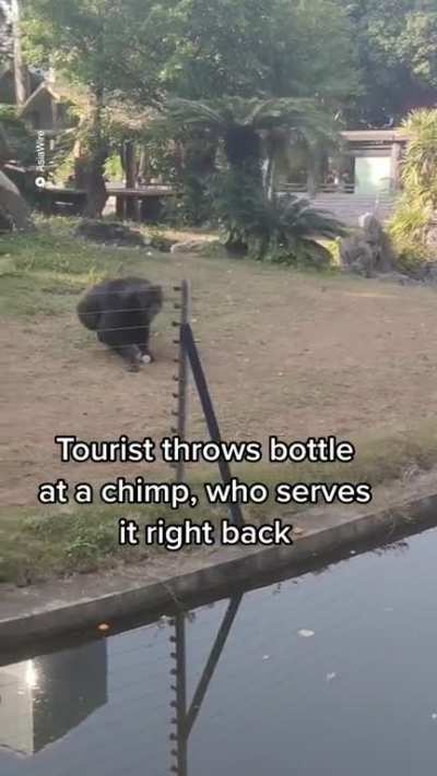 Throwing a water bottle at a champ