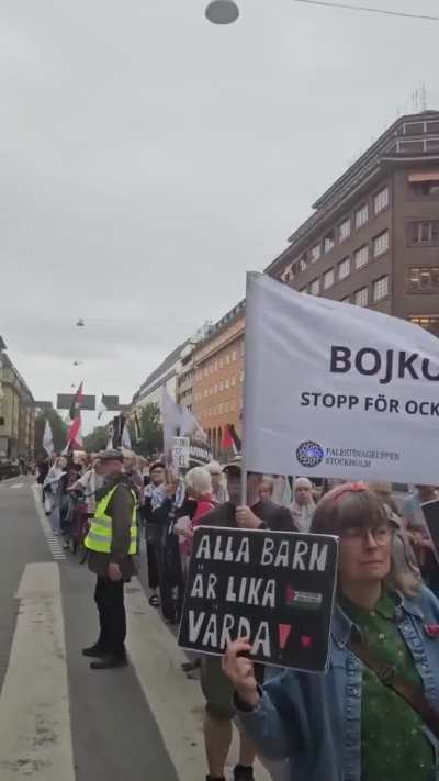 Protesters in Stockholm, Sweden, hold a protest in support of Palestine.