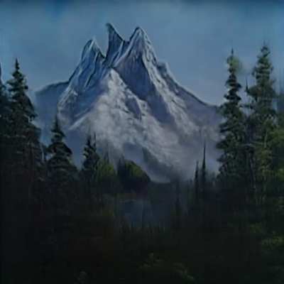a latent nature walk through AI-generated bob ross landscapes