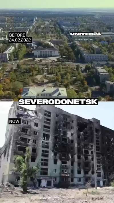 Ukrainian cities before and after the Russian invasion.