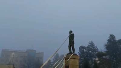 Kazakhstan. People getting rid of Nazarbaev’s(the first president that was there for 30 years) statue. The airports are closed, network is down too.