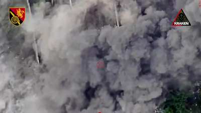 Drone footage of the Ukrainian 45th Separate Artillery Brigade and 