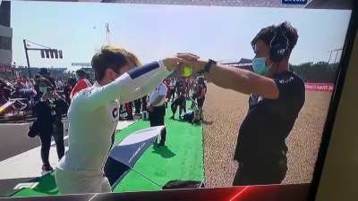 Pierre Gasly testing his reaction time before the race