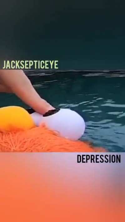 A man drowns Elmo in a pool