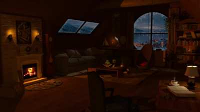 Cabin in the middle of a snowy mountains