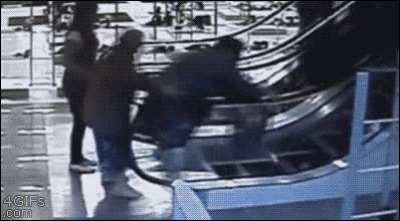 Riding an escalator
