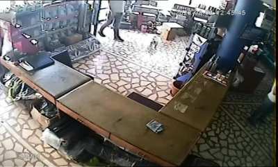 [OC] A dog walks into a car repair shop.