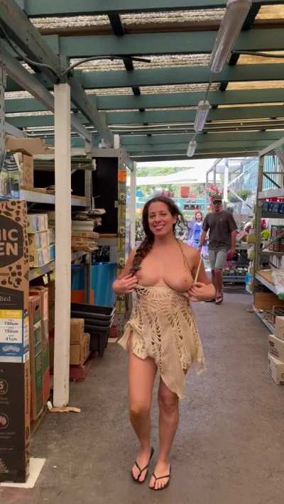 Flashing my big titties in Bunnings
