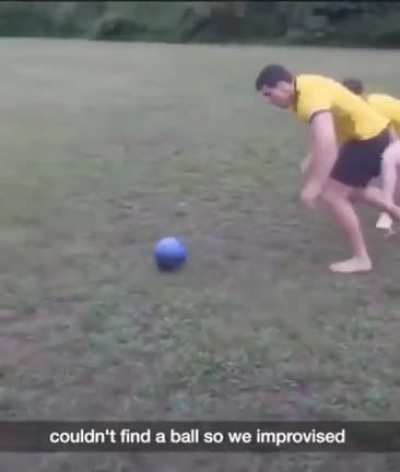 Playing football with a bowling ball