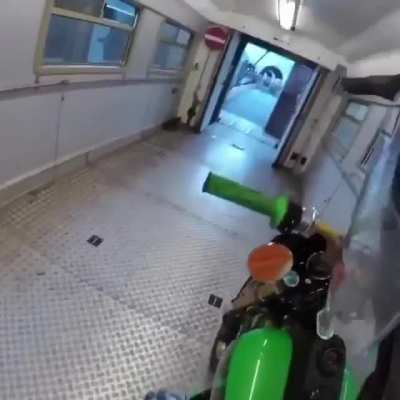 Guy rides his bike on a train