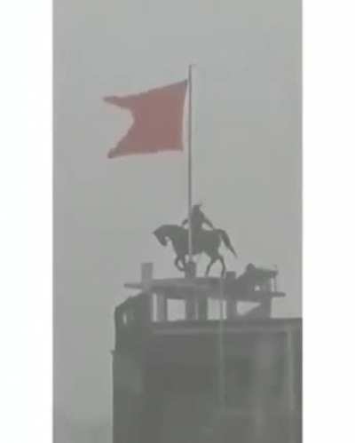 Chhatrapati Shivaji Maharaj and Bhagwa braving the Severe Cyclonic Storm 'Nisarga' in Raigad, Maharashtra