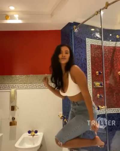 Dancing in her hotel room