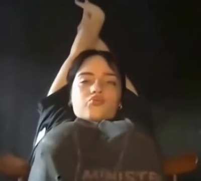 Billie yawning and stretching