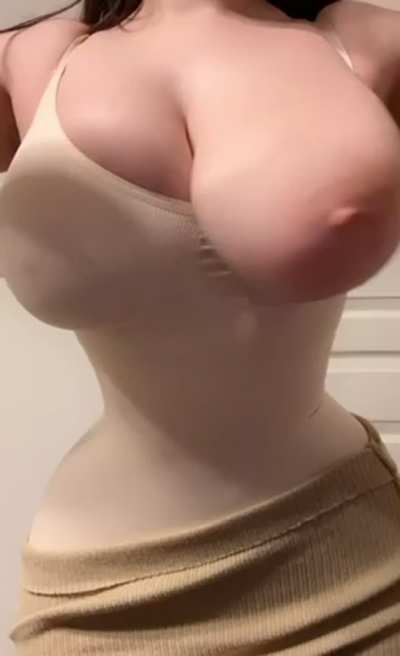 This sculpting bodysuit compliments my tiny waist but suffocates my huge natural tits
